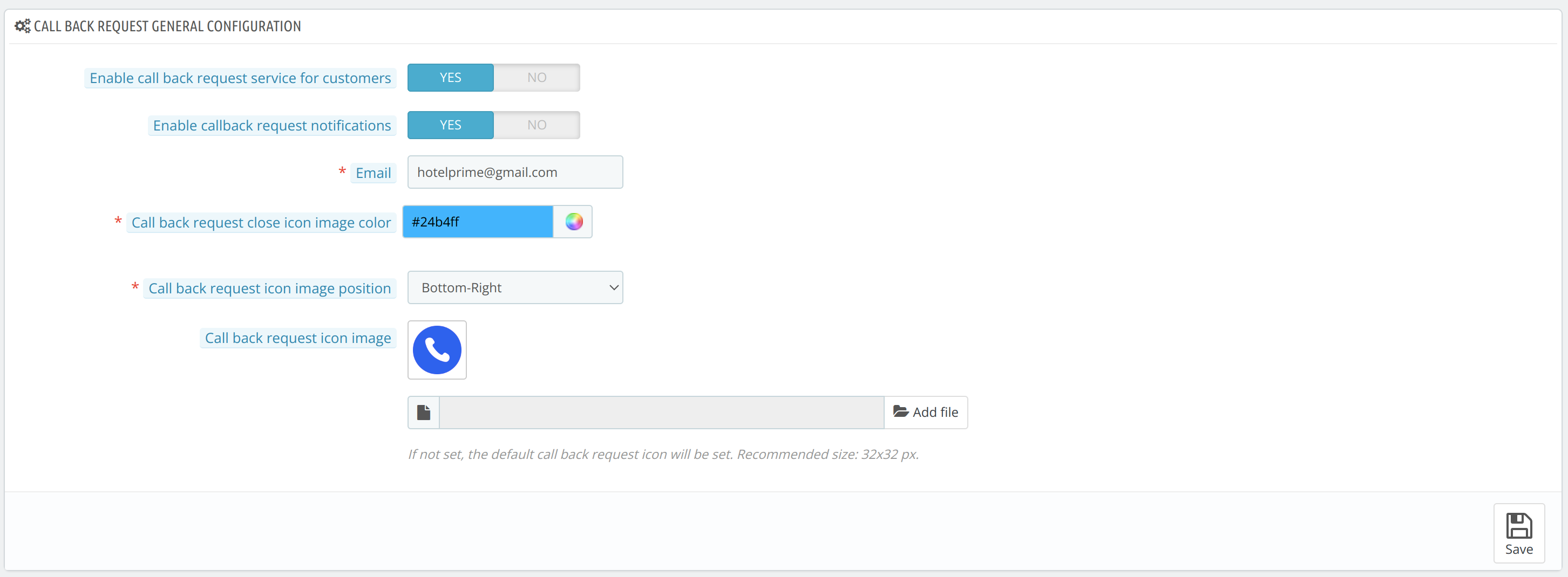 Callback Request General Configuration