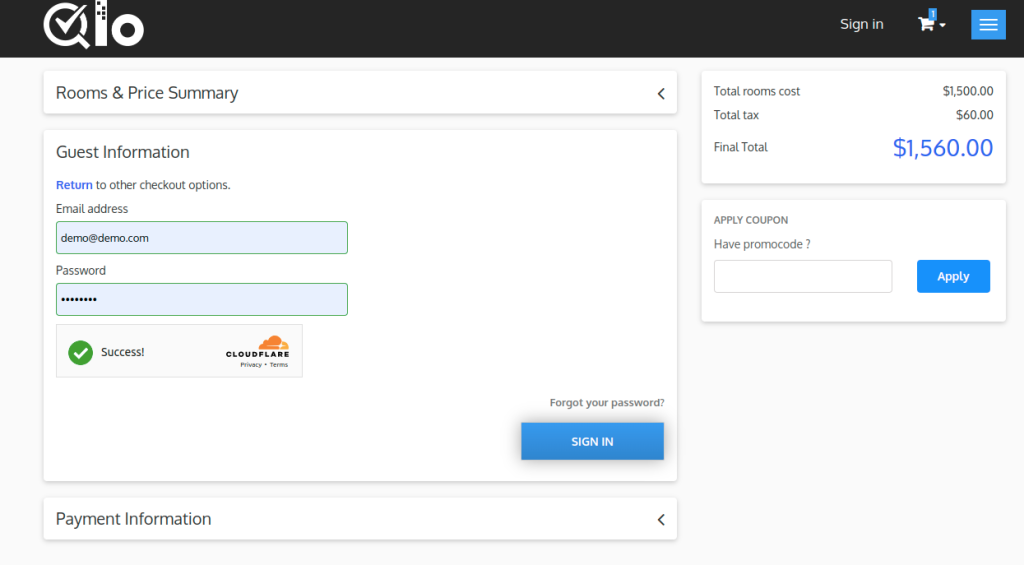 Login at the Checkout Page