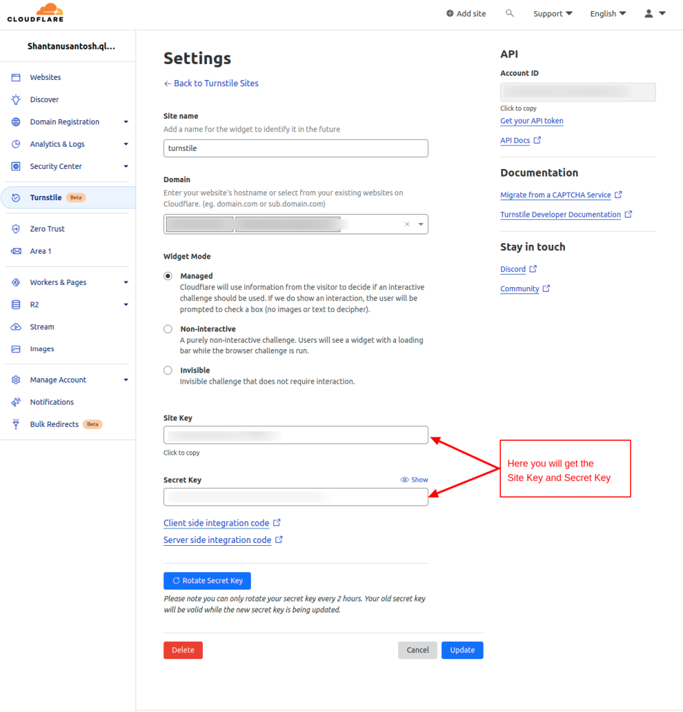 setting of cloudflare turnstile