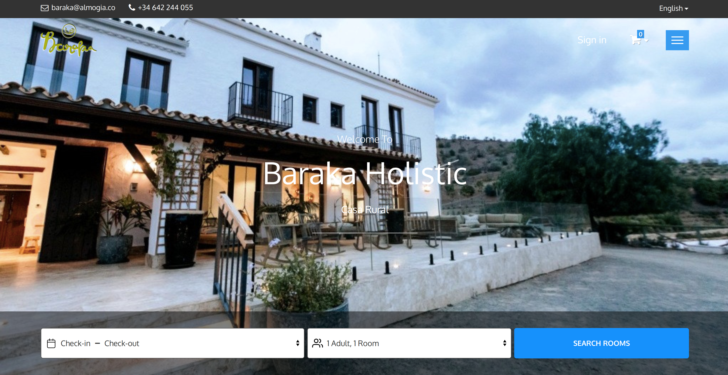 hotel website of Baraka Holistic