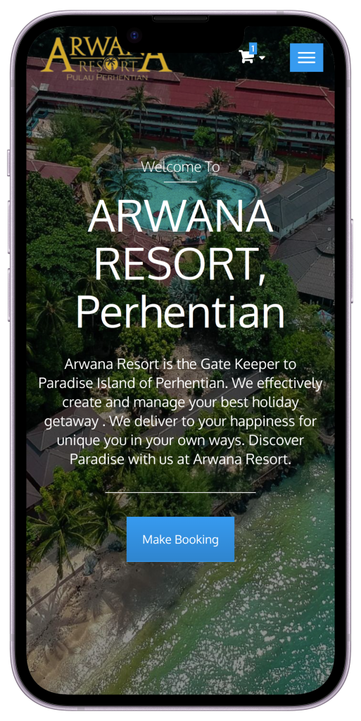 Mobile view of home page of Arwana Perhentian Resort