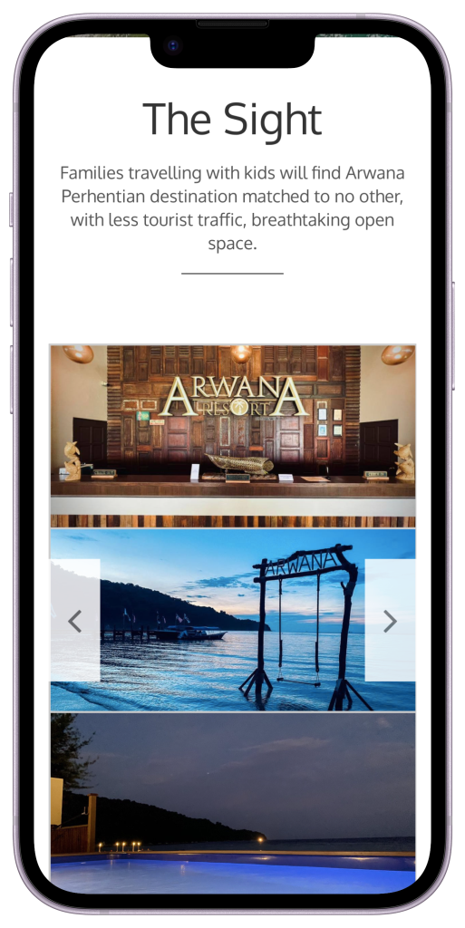 Mobile view of sights page of Arwana Perhentian Resort