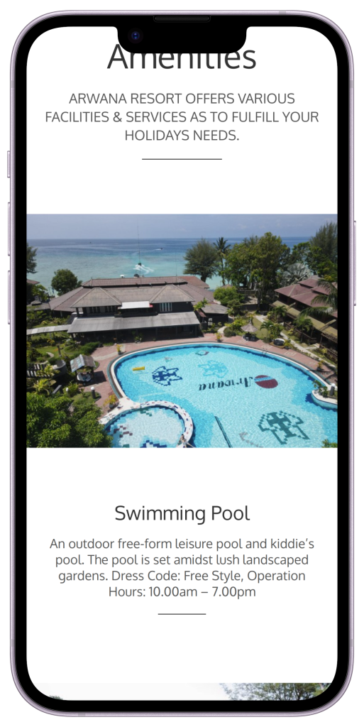 Mobile view of interior page of Arwana Perhentian Resort