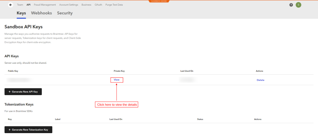 Sandbox API Keys