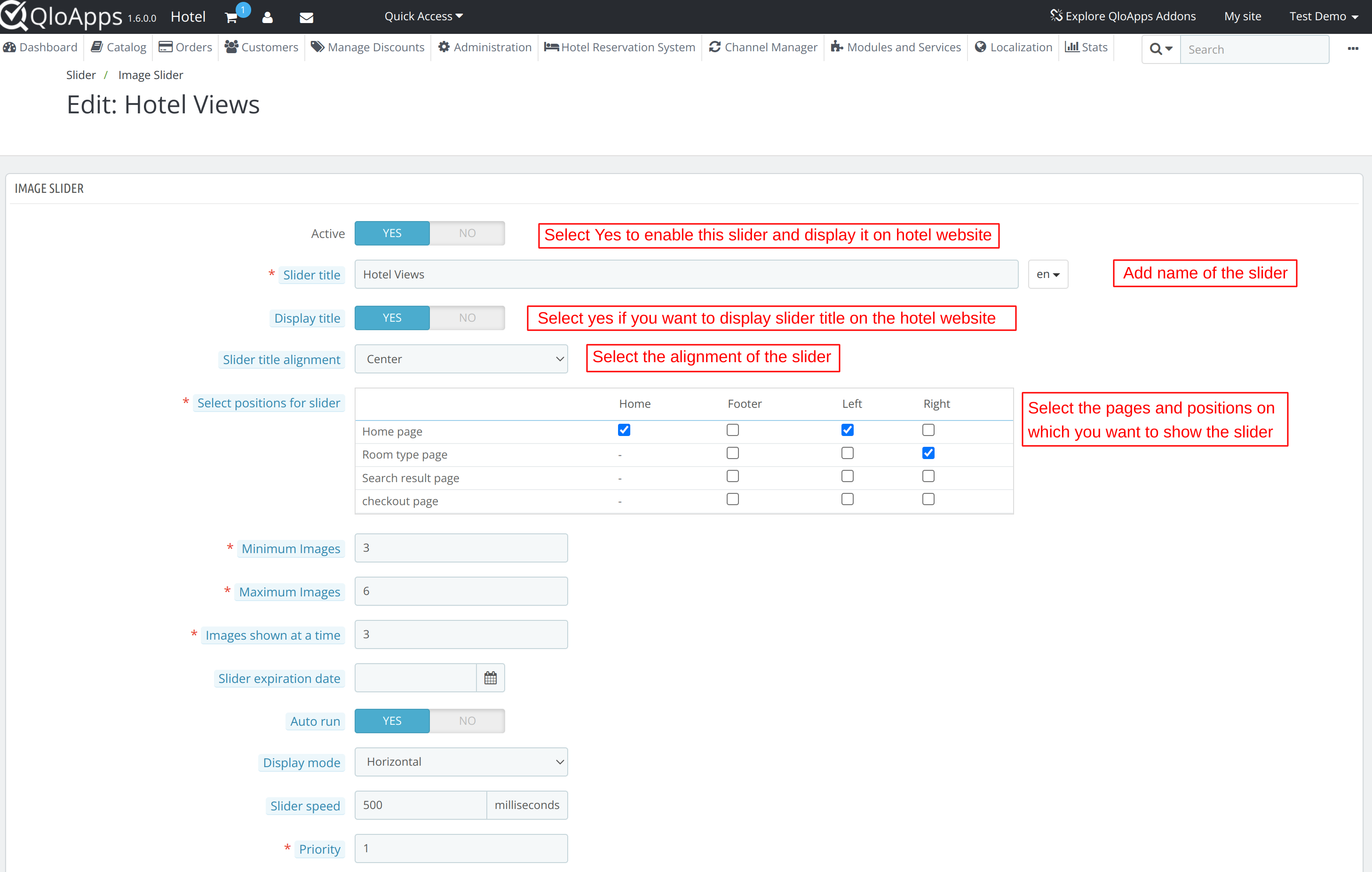 Image slider configuration