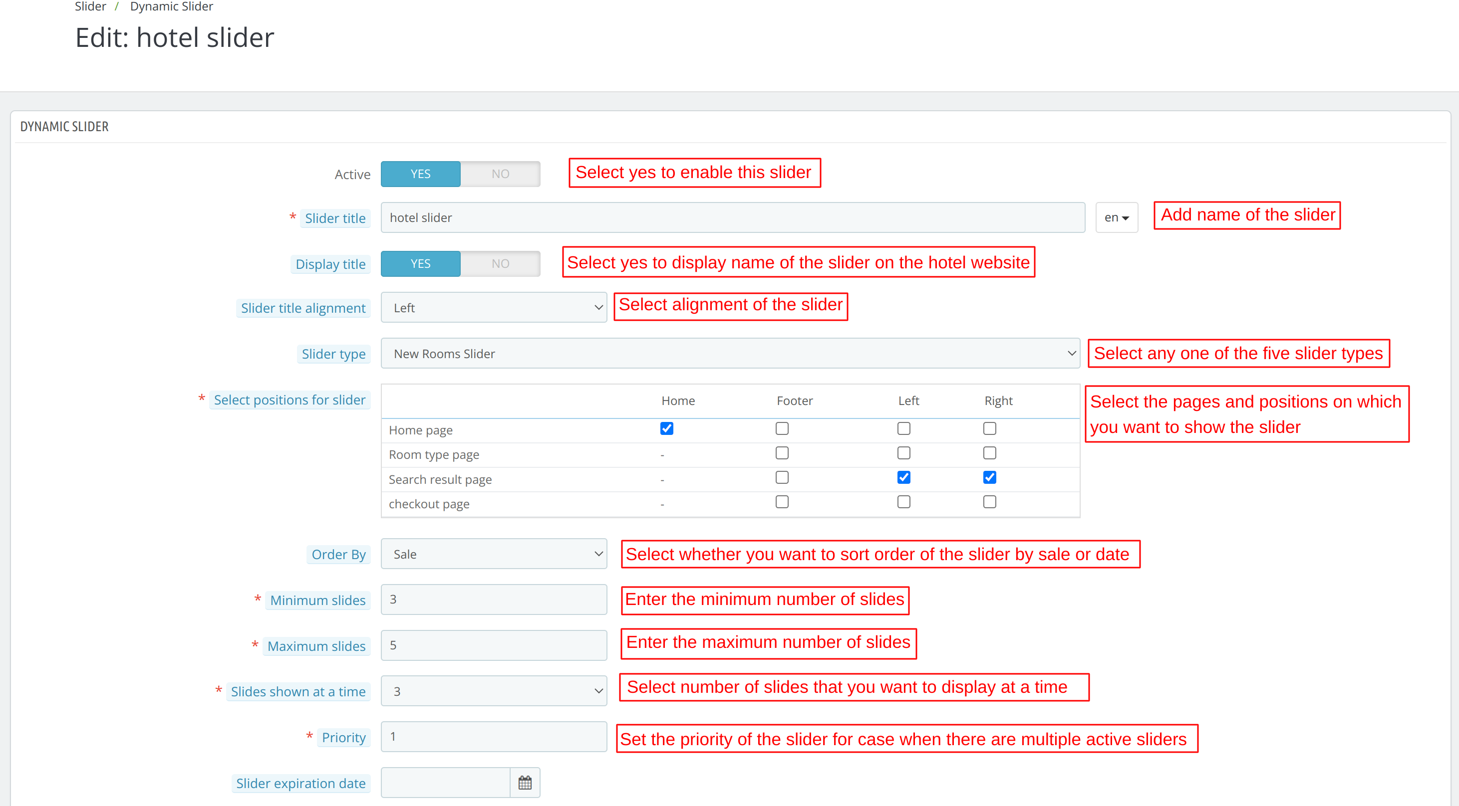 dynamic slider configuration