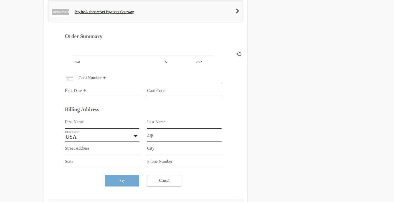 Embed Authorize.Net Payment gateway