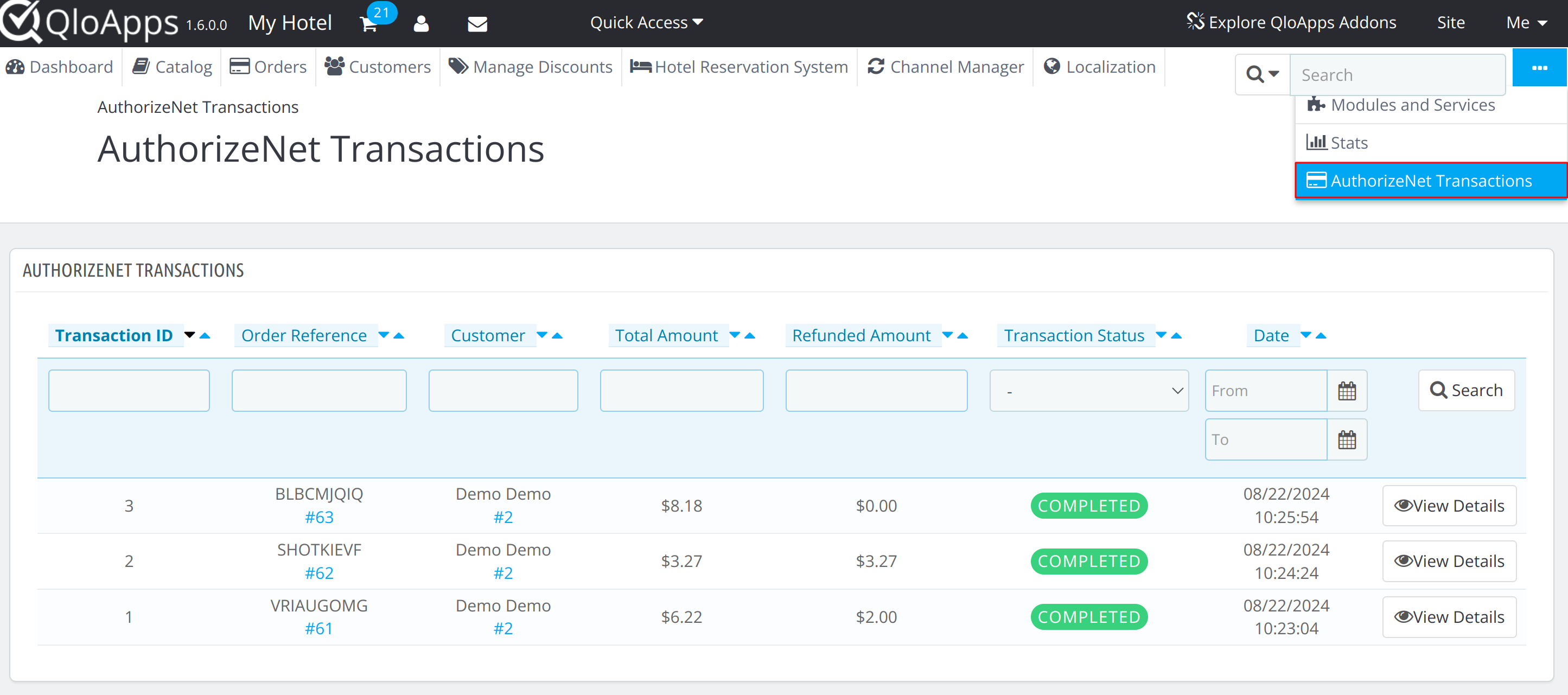 Authorize.net Transactions