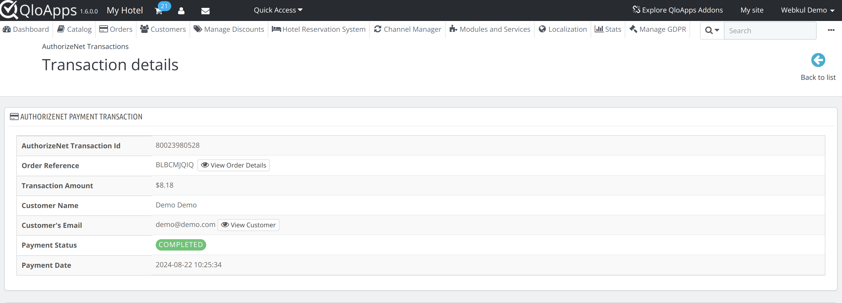 Authorize.net Transaction Details