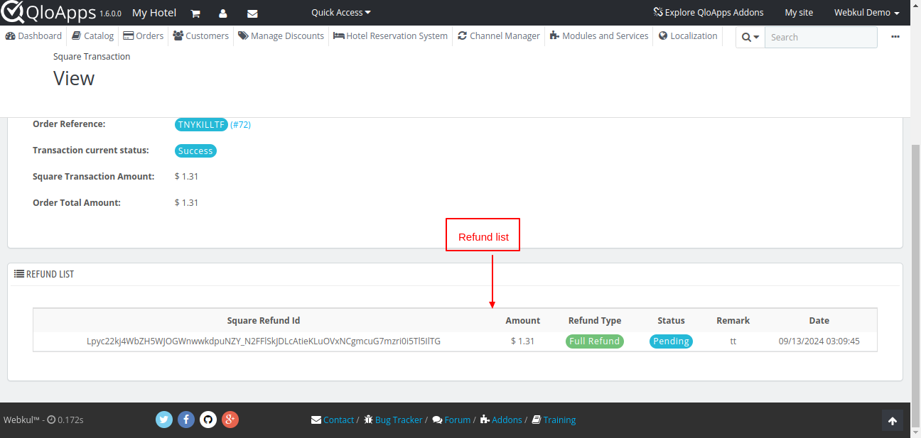 Refund details in square payment gateway