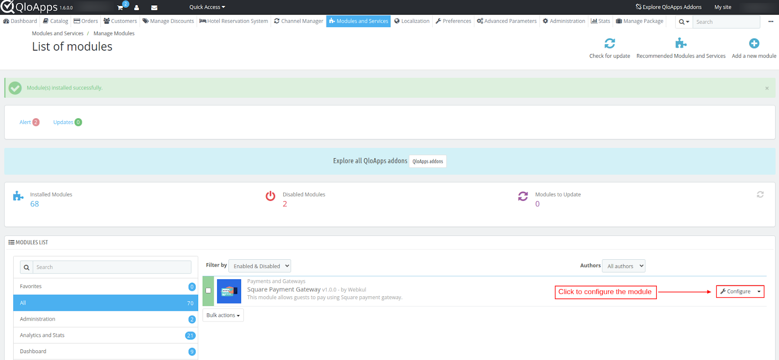 Configuring Square payment gateway