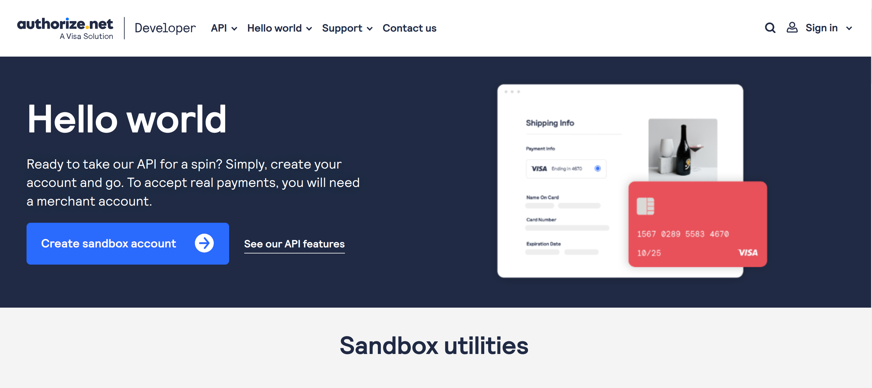 Create sandbox account on Authorize.Net Payment website