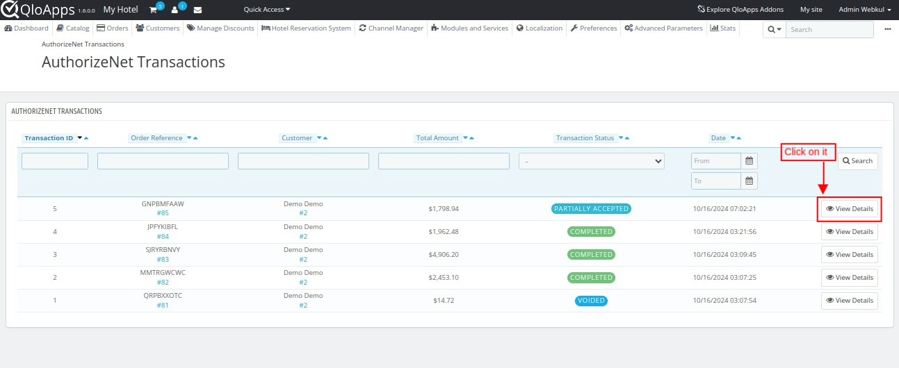 Authorize.net Transactions