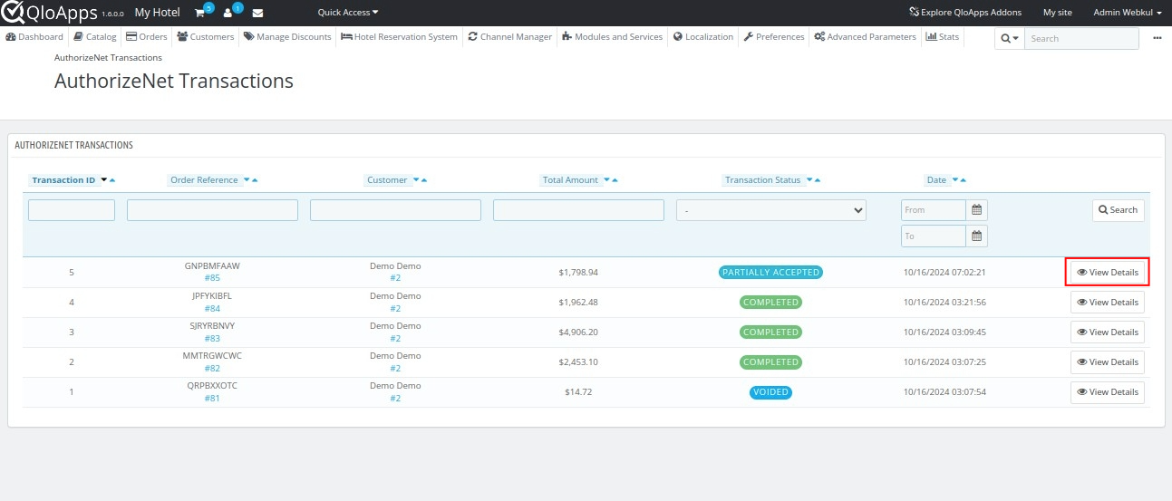 authorizeNet transaction details