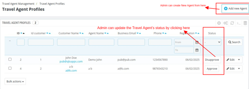 Travel Agent Profile Status