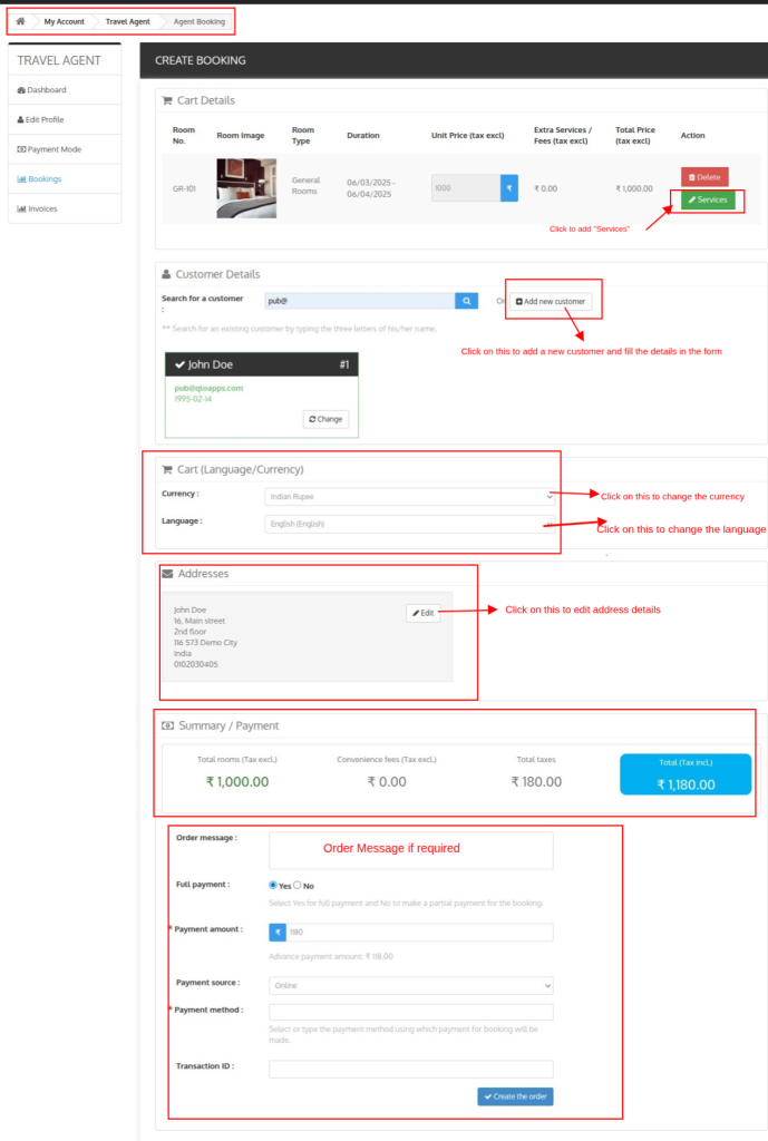 booking creation