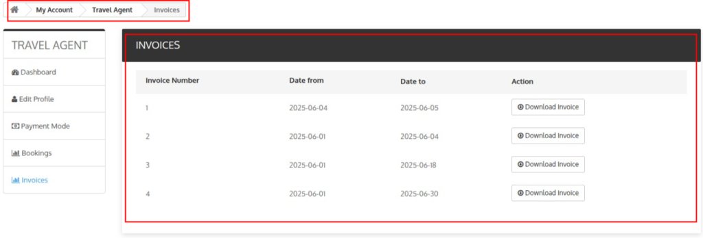 Travel agent invoices