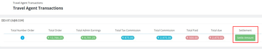 travel agent settle amount