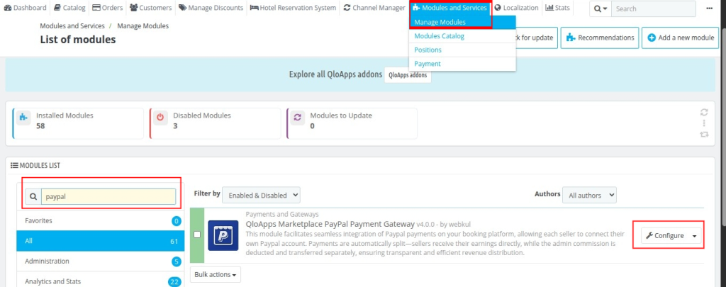 module configuration