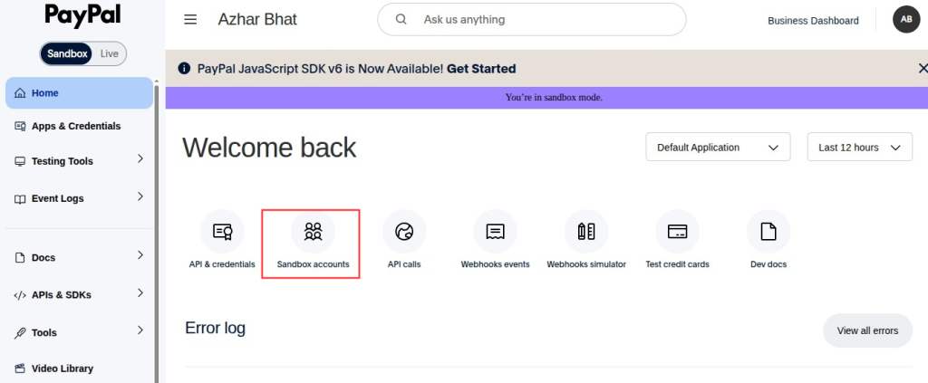 QloApps PayPal Commerce Payment Gateway commerceSandbox accounts