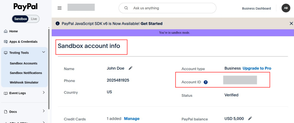 QloApps PayPal Commerce Payment Gateway commerce app account info