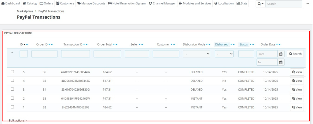 QloApps PayPal Commerce Payment Gateway transcation details