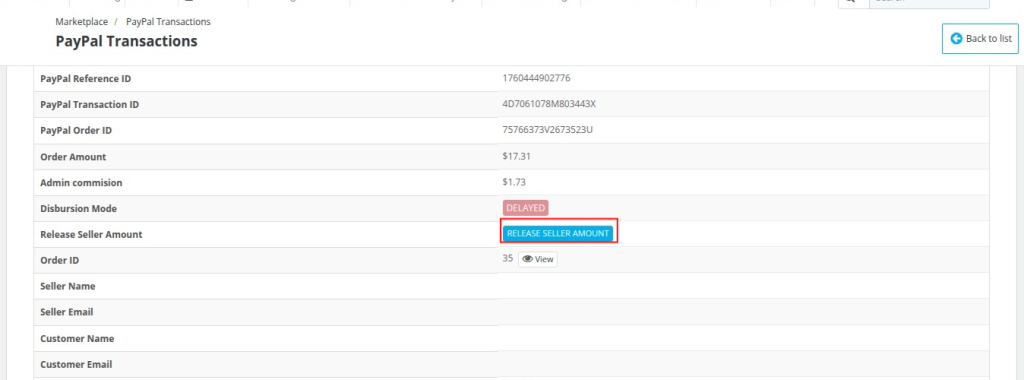 QloApps PayPal Commerce Payment Gateway delayed seller detailsTranscation Details