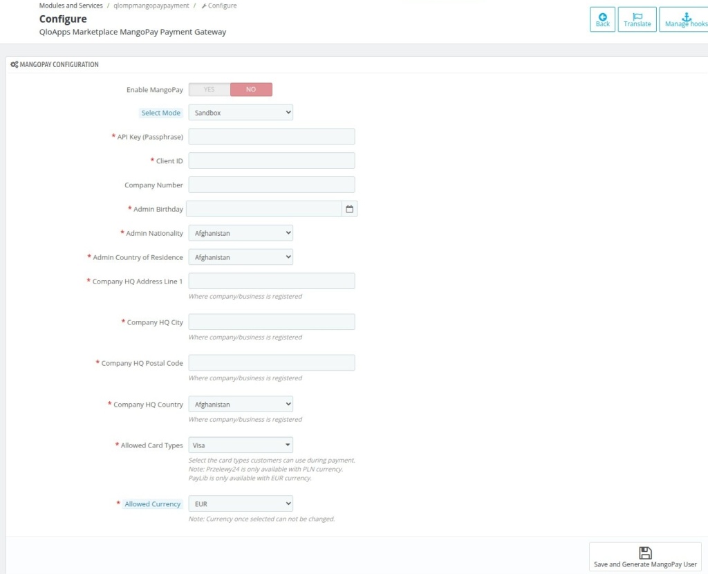 QloApps Marketplace Mango Payment Gateway configure setting