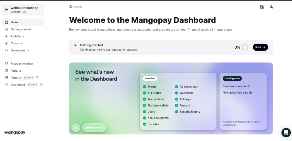 QloApps Marketplace Mango Payment Gateway mangopay dashoboard