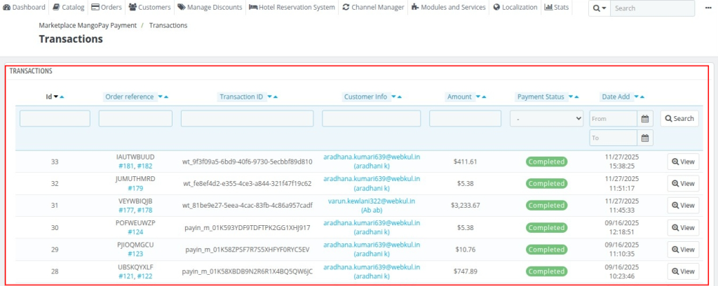 QloApps Marketplace MangoPay Transactions