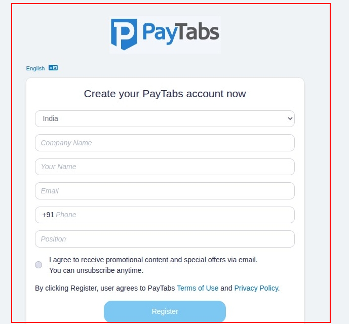 PayTabs Register