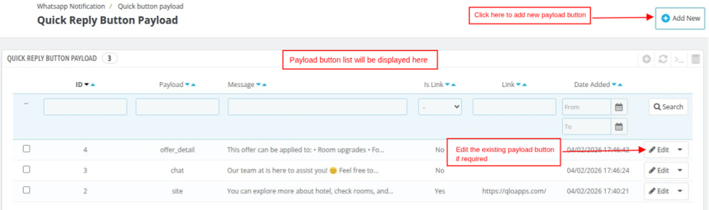 Quick Reply Button Payload