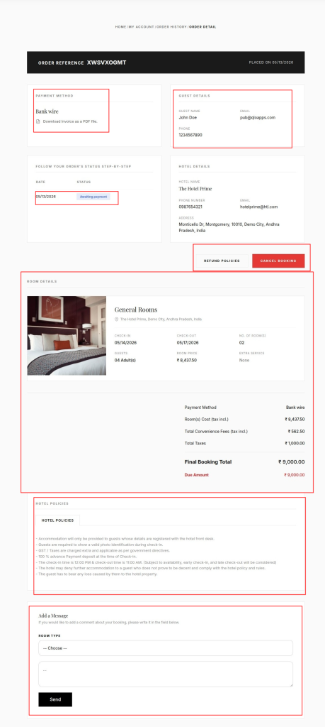 QloApps Prestige Theme Booking Detail Page
