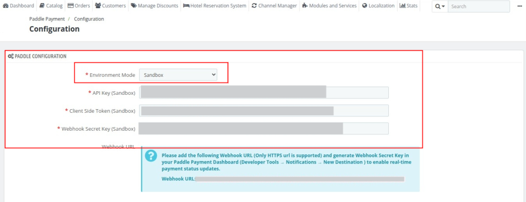 QloApps Paddle Payment Gateway configuration setting