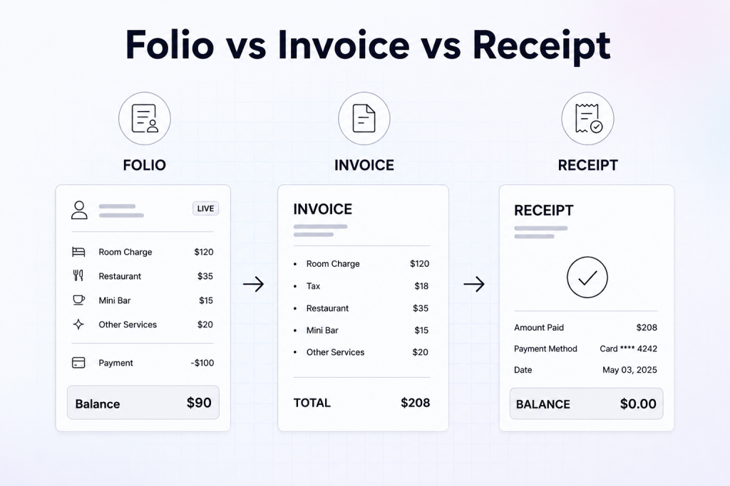Hotel Guest Folio, Invoice and Receipt Difference