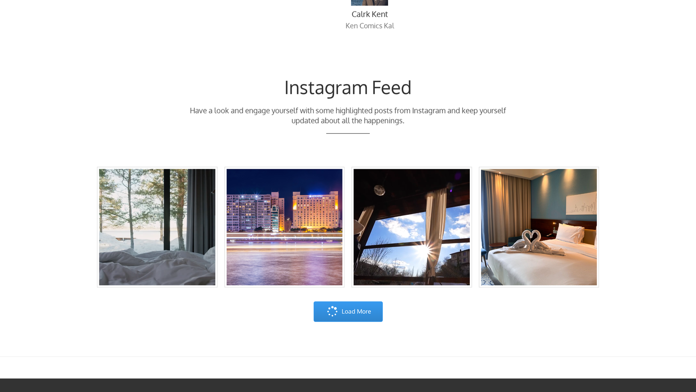 Live Instagram posts carousel displayed on the hotel booking website homepage