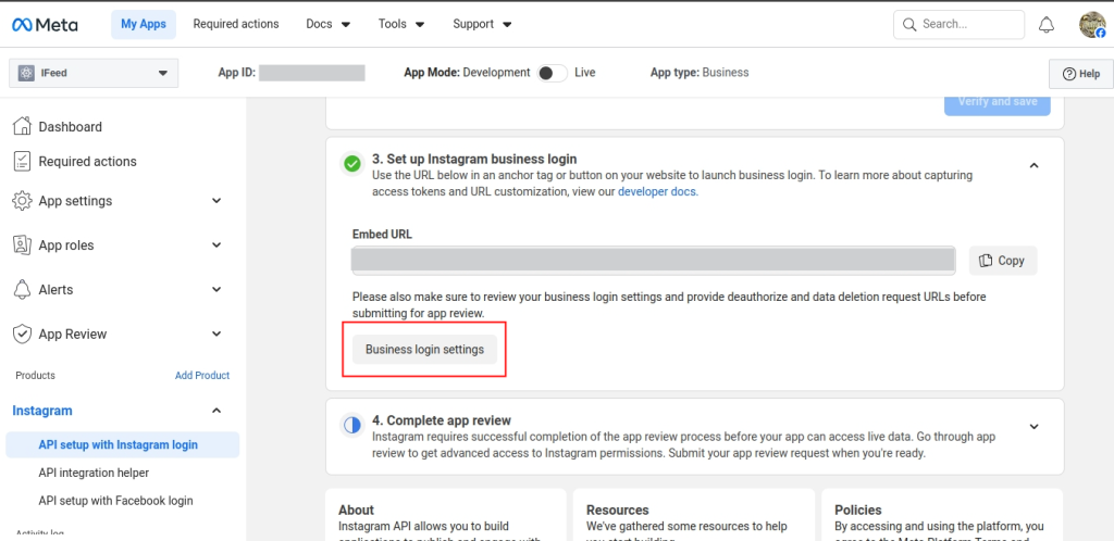 Accessing Instagram Business Login settings