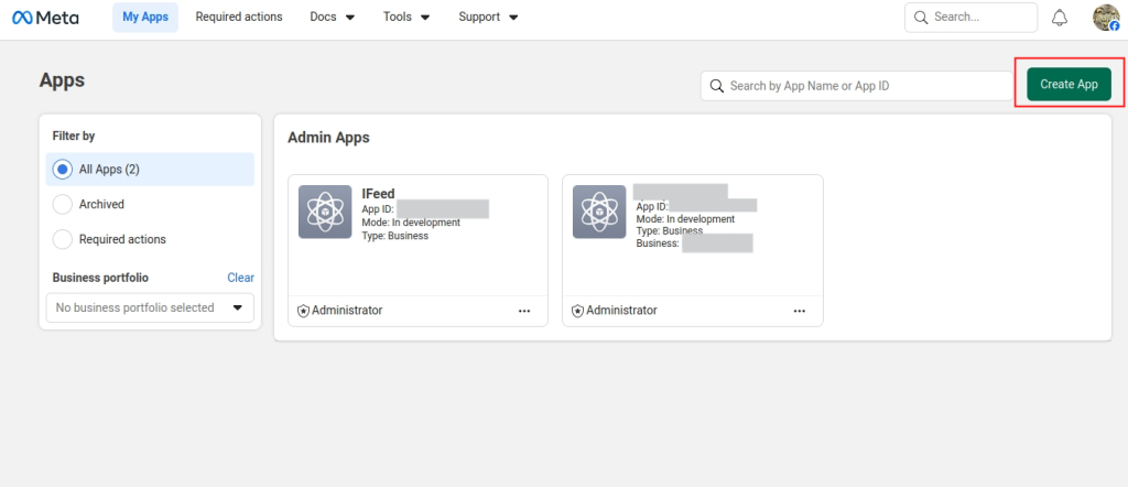 Creating a new application in Meta for Developers
