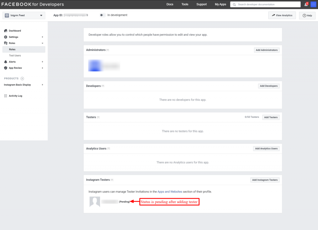 Instagram tester account pending authorization status