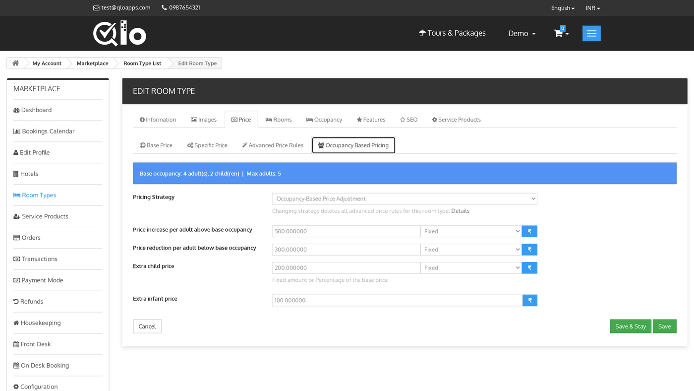 Setting a room type's pricing strategy from the seller dashboard