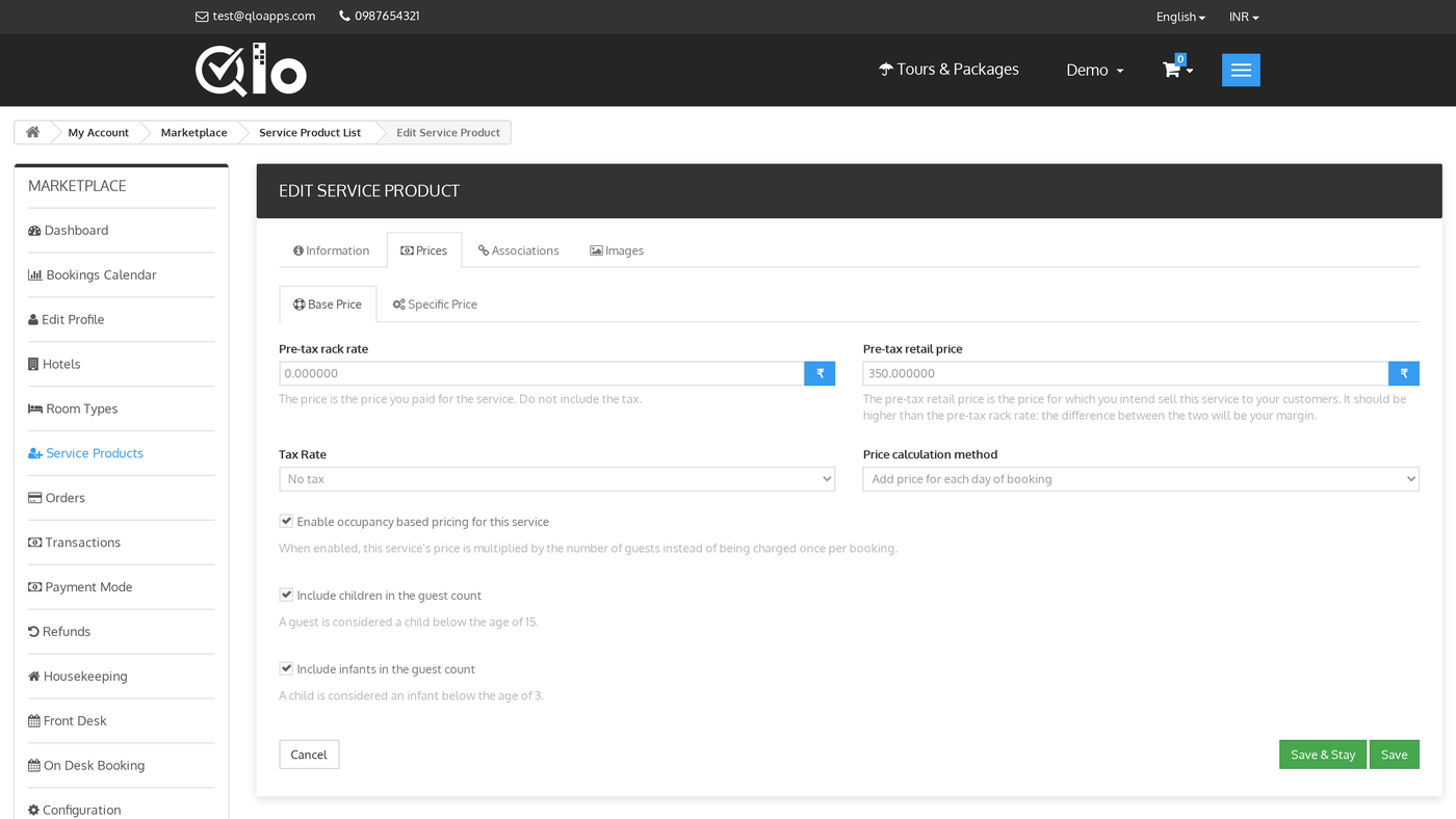 Enabling occupancy-based pricing on a service product from the seller dashboard