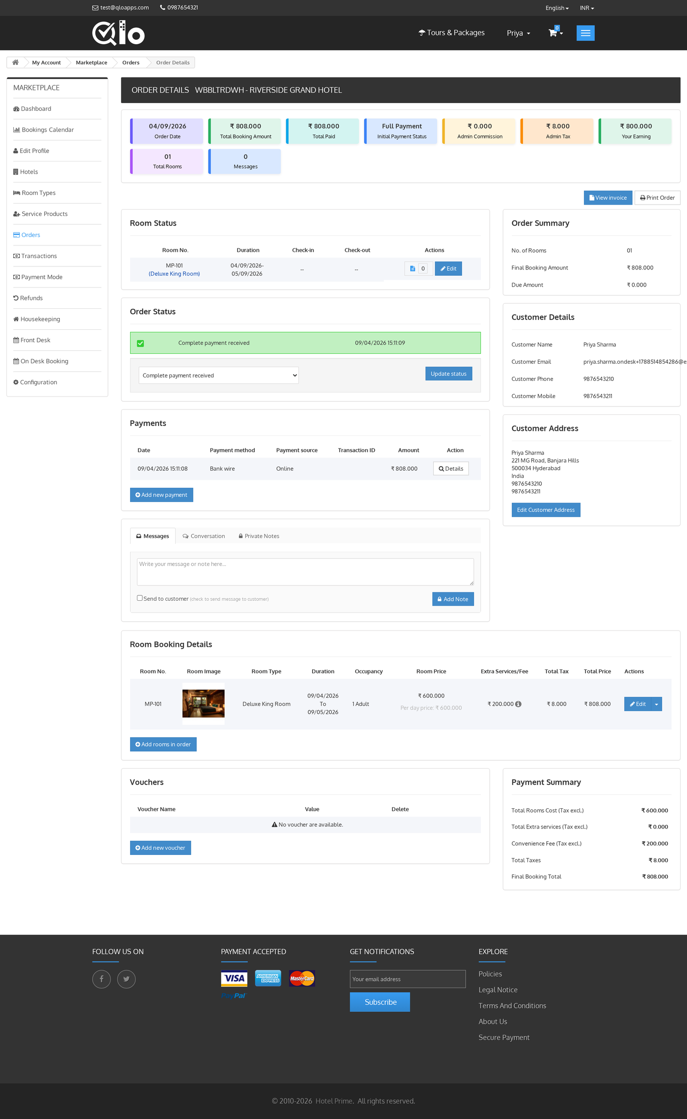 Confirmed on-desk booking order