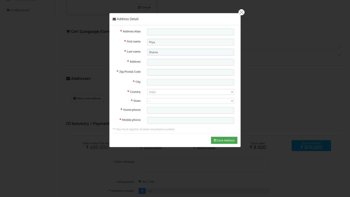 Adding a new address for the customer