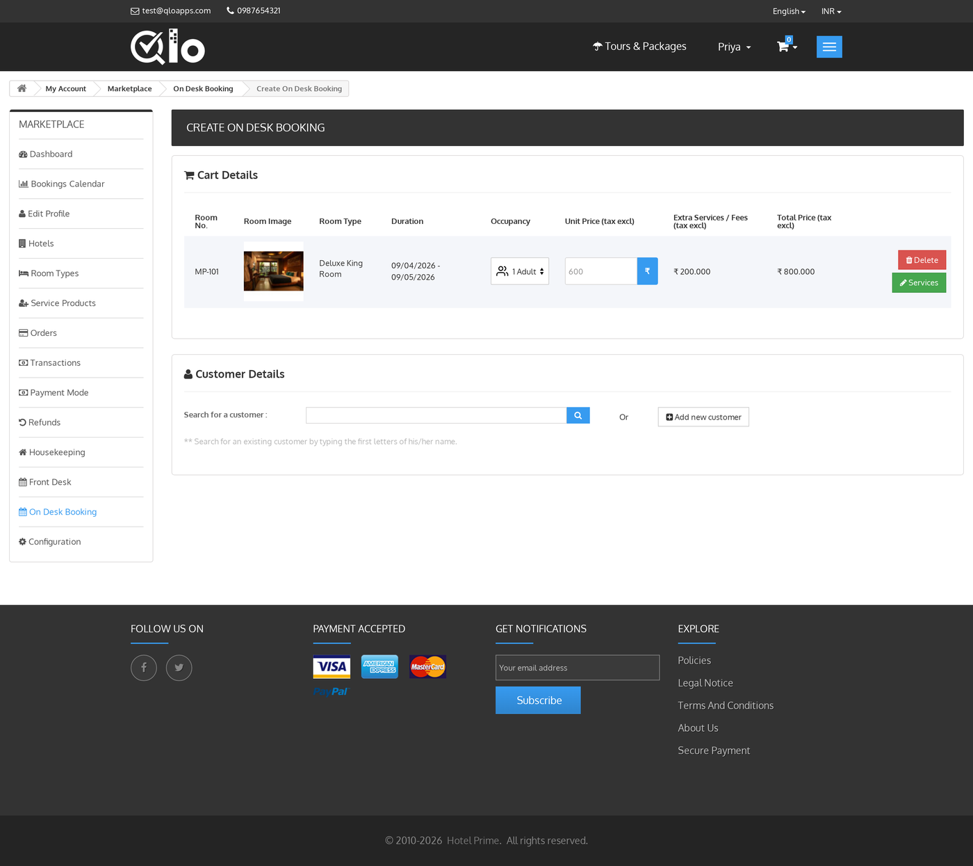 Create On Desk Booking page with the room already in the cart