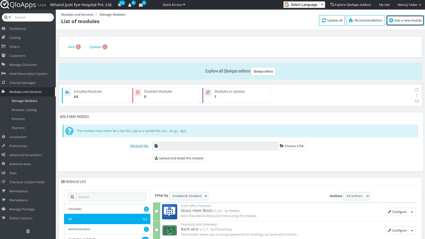 Uploading QloApps Marketplace On Desk Booking in Modules and Services