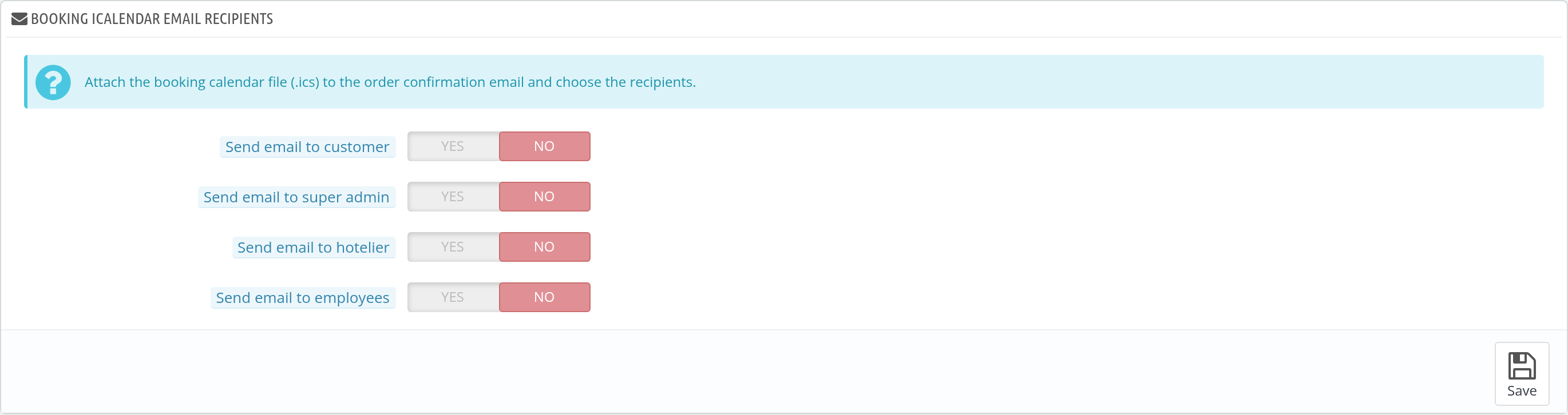 Booking iCalendar email recipients