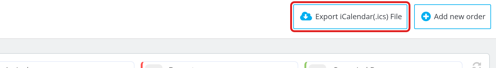 Export iCalendar button on the Orders page
