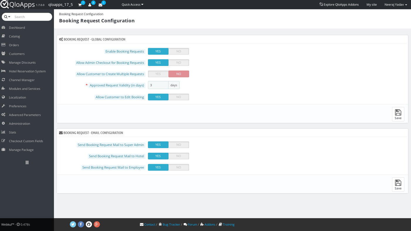 QloApps Booking Request general configuration