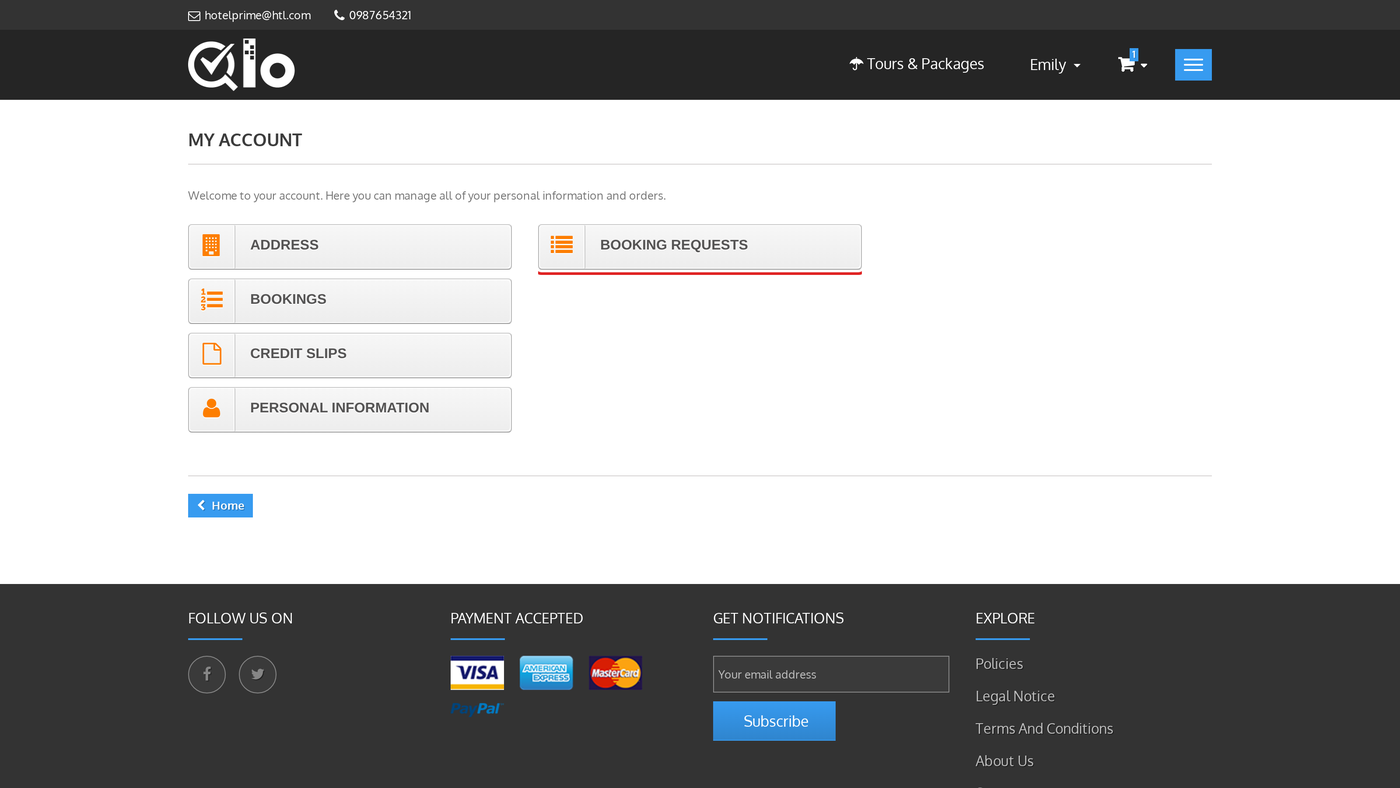 Booking Requests entry in My account
