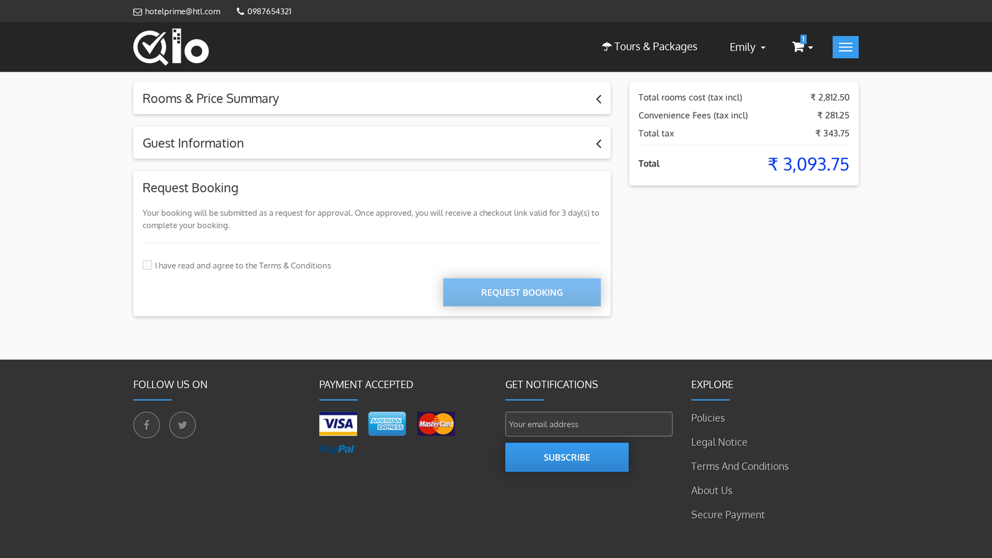 Request Booking step at checkout